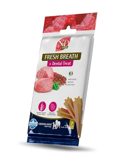 FARMINA N&D Quinoa Dental Treat Fresh breath Medium/Maxi 100 g (7 pièce) friandise dentaire pour chiens de taille moyenne et grande