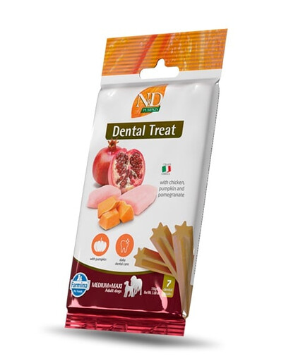 FARMINA N&D Pumpkin Dental Treat Chicken Pomegranate Medium/Maxi 100 g (7 pièce) friandise dentaire pour chiens de taille moyenne et grande