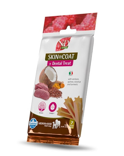 FARMINA N&D Quinoa Dental Treat Skin Coat Venison Medium/Maxi 100 g (7 pièce) friandise dentaire pour chiens de taille moyenne et grande
