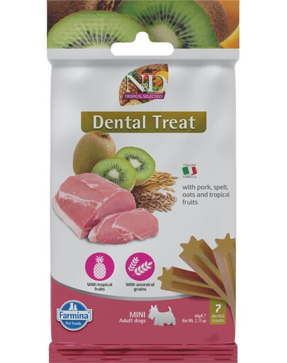 FARMINA N&D Tropical Selection Dental Treat Pork Mini 60 g (7 pièce) friandise dentaire pour chiens de petites races
