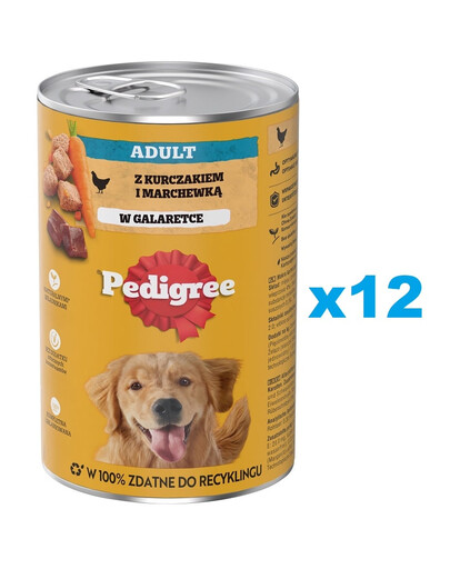 PEDIGREE Adult boîte 12x1200g nourriture complète humide pour chiens adultes avec poulet et carottes en gelée