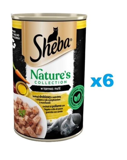 SHEBA boîte 6 x 400 g Nature's Collection aliment complet humide pour chats adultes cocktail de volaille avec foie et huile de poisson avec garniture de carottes en terrine