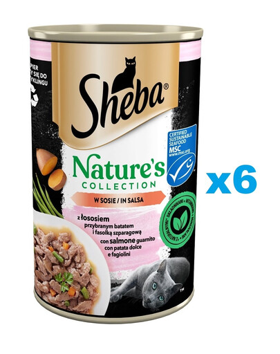 SHEBA boîte 6 x 400 g Nature's Collection aliment complet humide pour chats adultes avec saumon avec igname et haricots verts en sauce