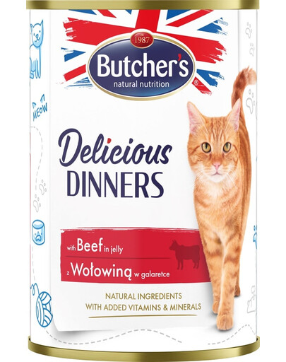Delicious Dinners, karma dla kota, kawałki z wołowiną w galaretce, 400g