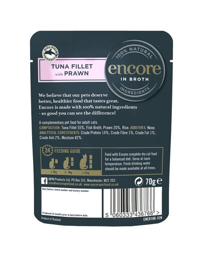 ENCORE Cat filet de thon avec crevettes dans un bouillon pour chat 16x70g
