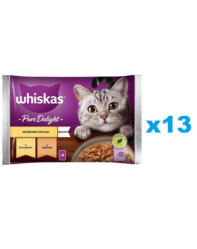 WHISKAS Adult sachet 52x85g Fricasse de volaille nourriture humide pour chat en gelée avec : poulet, dinde