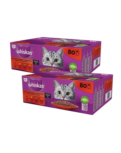 WHISKAS Adult sachet 160x85g Classic Meals nourriture complète humide pour chats adultes à base de bœuf, poulet, agneau et volaille.