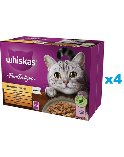 WHISKAS Adult sachet 48x85g Fricasse de volaille nourriture humide pour chat en gelée avec : poulet, dinde, volaille, canard