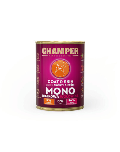 CHAMPER Coat Skin Beef nourriture mono-protéinée pour chiens 400 g
