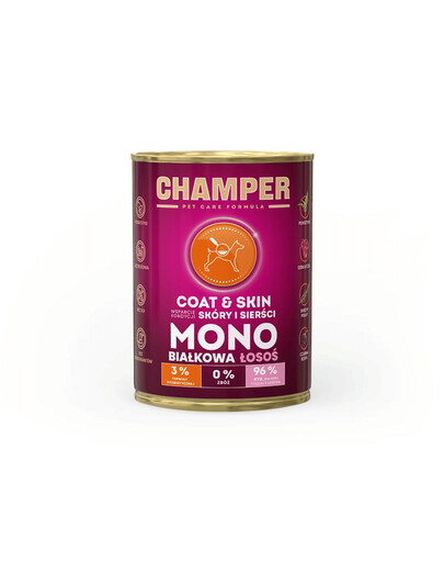 CHAMPER Coat Skin Nourriture monoprotéinée au saumon pour chiens 400 g