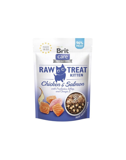 BRIT Care Raw Treat Freeze Dried Kitten 40 g Friandises lyophilisées Poulet et saumon avec probiotiques pour chatons