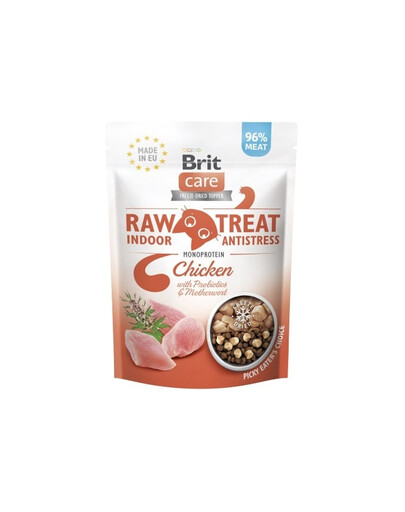BRIT Care Raw Treat Freeze Dried Indoor Antistress 40 g Friandise lyophilisée Poulet avec probiotiques pour chat