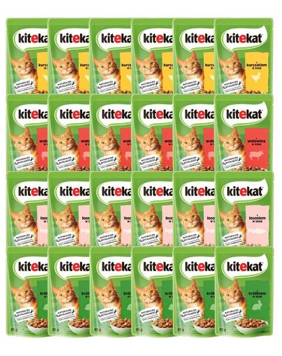 KITEKAT Mix saveurs en sauce 24x85 g pour chats adultes avec poulet, boeuf, saumon et lapin