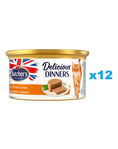 BUTCHER'S Classic Delicious Dinners z kurczakiem i indykiem mus 12 x 85 g
