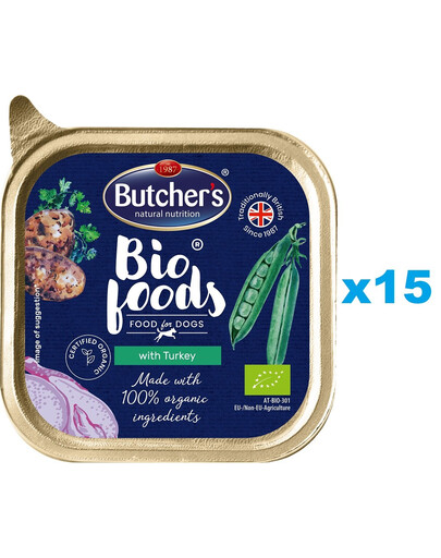 BUTCHER'S BIO foods dinde 15x150 g pâté pour chien