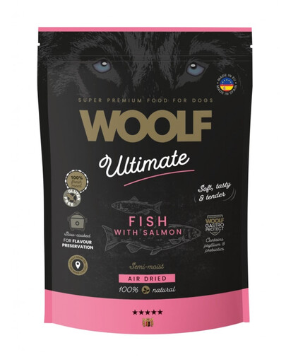 WOOLF Ultimate Soft Adult Dog Fish with Salmon 1 kg sans céréales, aliment semi-humide pour chiens avec poisson et saumon