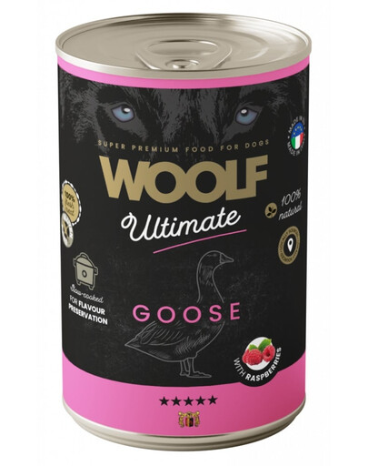 WOOLF Ultimate Adult Dog Goose and Raspberries 400g nourriture humide pour chiens avec du canard et des framboises