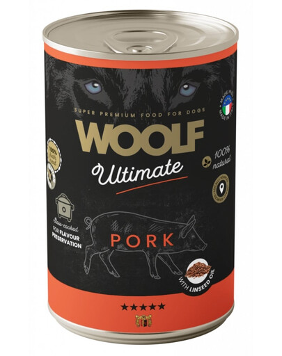 WOOLF Ultimate Adult Dog Pork and Linseed Oil 400g nourriture humide pour chiens avec du porc et de l'huile de lin