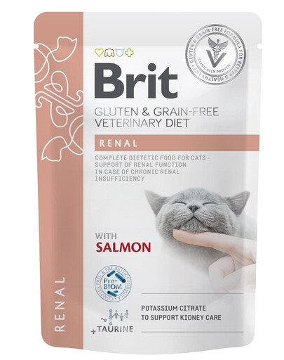 BRIT Veterinary Diet Grain Free Renal Cat Fillets in Gravy Salmon 12x85g pour chats soutenant les fonctions rénales