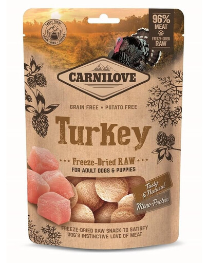 CARNILOVE Raw Freeze-dried Snack Turkey 60g morceaux de dinde lyophilisés pour chiots et chiens adultes