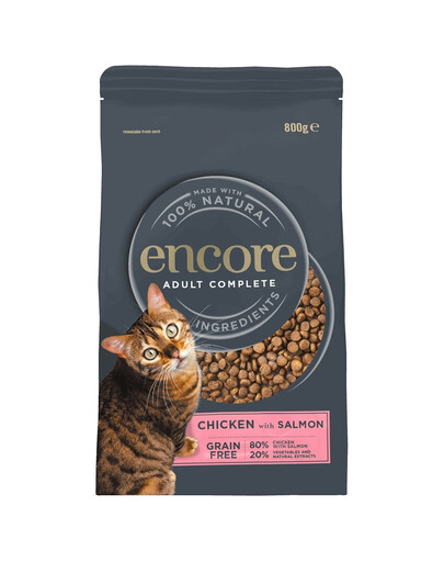 ENCORE Cat croquettes sans céréales au poulet et au saumon pour chat 3x800g