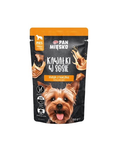 PAN MIĘSKO Morceaux dans une sauce Dinde avec Canard nourriture humide pour chiens 150 g