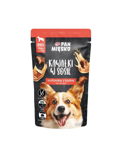 PAN MIĘSKO Morceaux en sauce Bœuf avec Chèvre nourriture humide pour chiens 150 g
