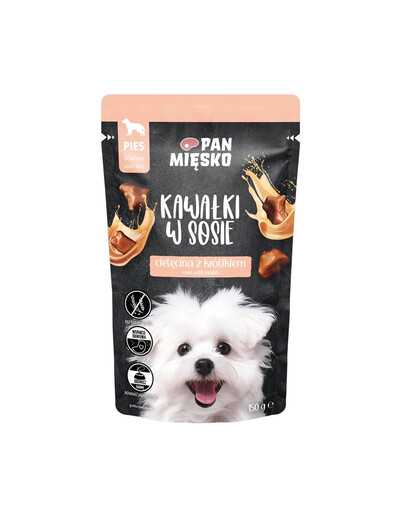 PAN MIĘSKO Morceaux dans une sauce Veau avec du lapin nourriture humide pour chiens 150 g