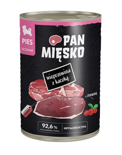 PAN MIĘSKO Porc de porc avec canard nourriture humide pour chiots 400 g