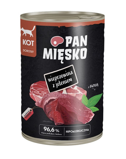 PAN MIĘSKO Porc de porc avec du cerf nourriture humide pour chats 400 g