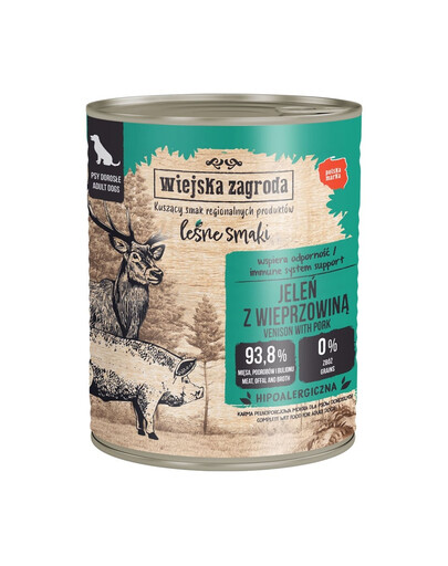 WIEJSKA ZAGRODA Saveurs forestières Cerf avec porc nourriture humide pour chiens 800 g
