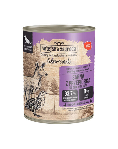 WIEJSKA ZAGRODA Saveurs forestières Chevreuil avec caille nourriture humide pour chiens 800 g