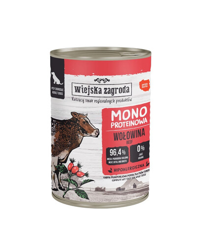 WIEJSKA ZAGRODA Aliment humide pour chiens à base de bœuf (protéine unique) 400 g