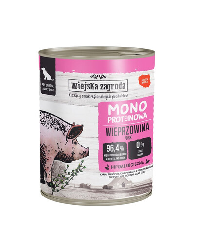 WIEJSKA ZAGRODA Aliment humide pour chiens à base de porc (protéine unique) 800 g