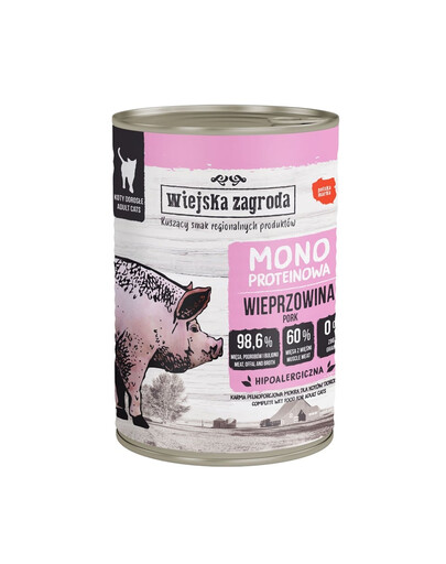 WIEJSKA ZAGRODA Aliment humide mono-protéique à base de porc pour chats 400 g