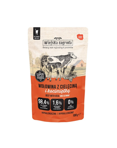 WIEJSKA ZAGRODA Superfoods Bœuf avec veau et herbe à chat nourriture humide pour chat 100 g