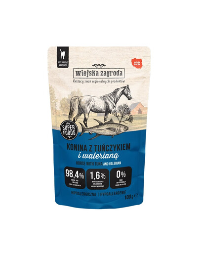 WIEJSKA ZAGRODA Superfoods Viande de cheval avec thon et valériane nourriture humide pour chat 100 g
