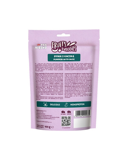 Fruits and Veggies Dynia z kaczką przysmak dla psa 100 g