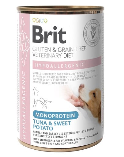 BRIT Veterinary Diet Dog Hypoallergenic Monoprotein Tuna 400g avec du thon pour chiens souffrant d'allergies et de problèmes cutanés
