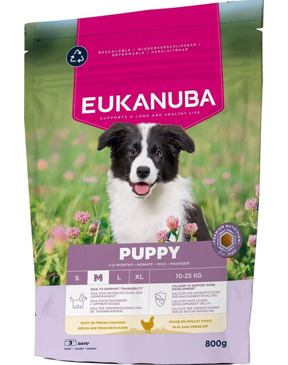 EUKANUBA Puppy Medium Breeds Chicken nourriture sèche pour chiots de races moyennes riche en poulet frais 800g