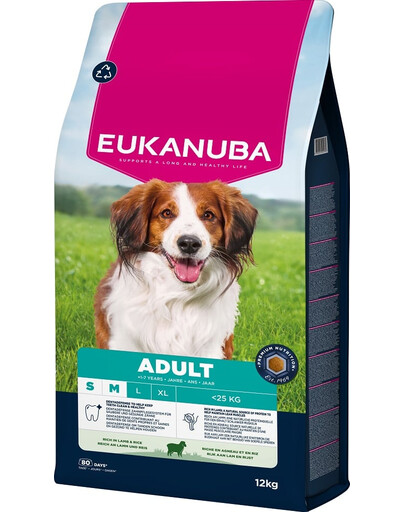 EUKANUBA Adult Small Medium Breeds Lamb Rice 12 kg nourriture sèche pour chiens de petites et moyennes races riche en agneau et en riz
