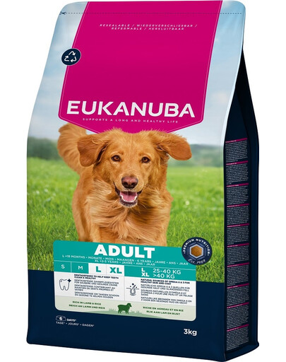 EUKANUBA Adult Large Breeds Lamb Rice nourriture sèche pour chiens de grandes races riche en agneau et en riz 3kg