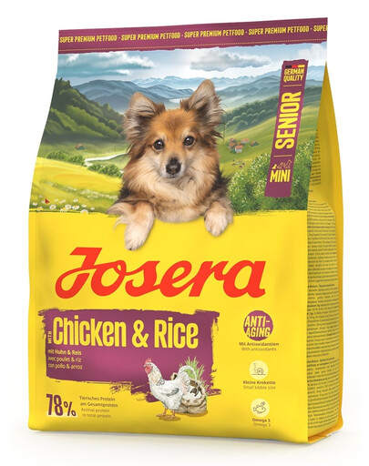 JOSERA Mini Senior Chicken and Rice nourriture sans gluten pour les chiens âgés de petites races 900g