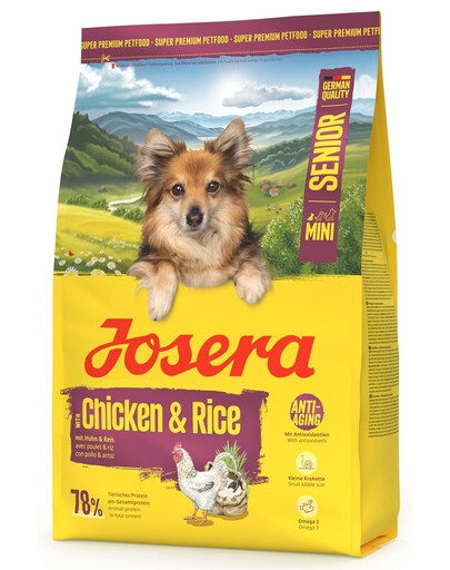 JOSERA Mini Senior Chicken and Rice nourriture sans gluten pour les chiens âgés de petites races 3kg