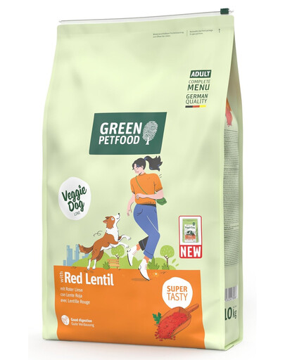 GREEN PETFOOD VeggieDog avec Lentilles Rouges nourriture végétarienne avec lentilles rouges pour chiens 10kg