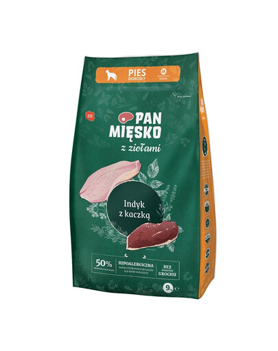 PAN MIĘSKO aux herbes : dinde et canard, format M (2 x 9 kg), pour chiens de taille moyenne