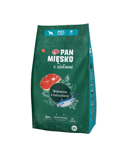 PAN MIĘSKO aux herbes – Bœuf et thon, format S (2 x 20 kg) pour les petites races