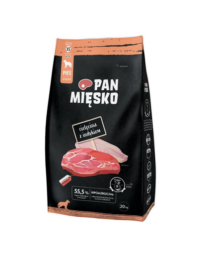PAN MIĘSKO Croquettes pour chiens au veau et à la dinde XS 2 x 20 kg