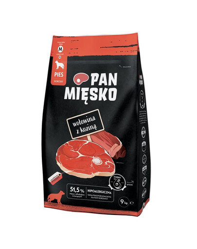 PAN MIĘSKO Croquettes au bœuf et à la chèvre pour chiens, format M, 2 x 9 kg