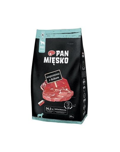 PAN MIĘSKO Croquettes pour chiens au porc et au sanglier, format XL, 2 x 20 kg